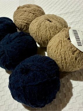 Trendsetter Yarn Lot of 6 Skeins Navy and Tan Wool Blend